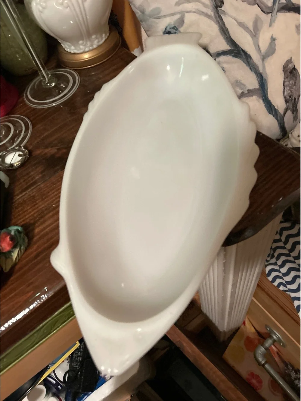 Glasbak Art Glass White Milk Glass Fish Shaped Serving Dish